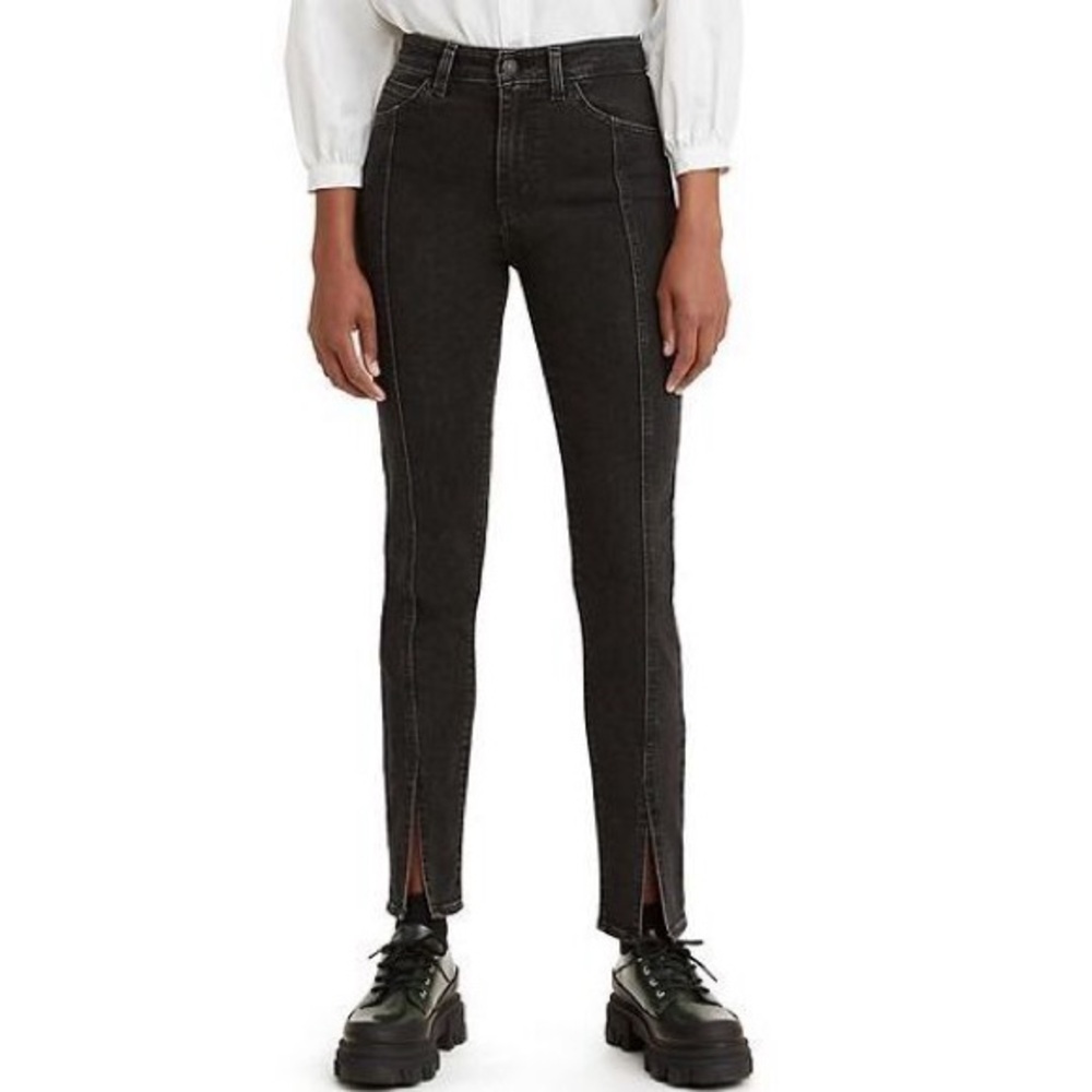 Levi’s 721 High Rise Skinny Split Hem Kinda Moody Black Denim Jeans 25 W x 30 L